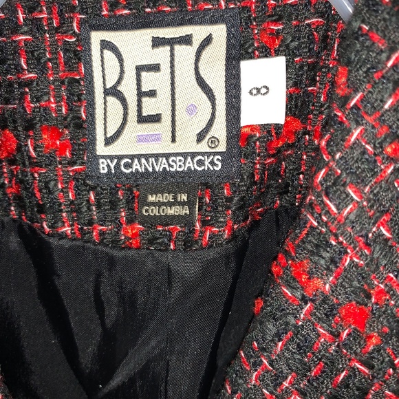 Vintage BETS by Canvasbacks M Woven ArTsY button down jacket Burgundy patchwork - Picture 5 of 7